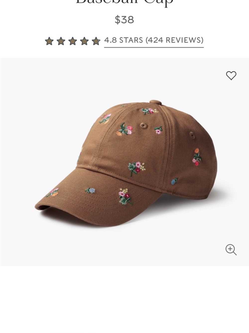 Rifle Paper Co. Brown Floral Embroidered Baseball Cap